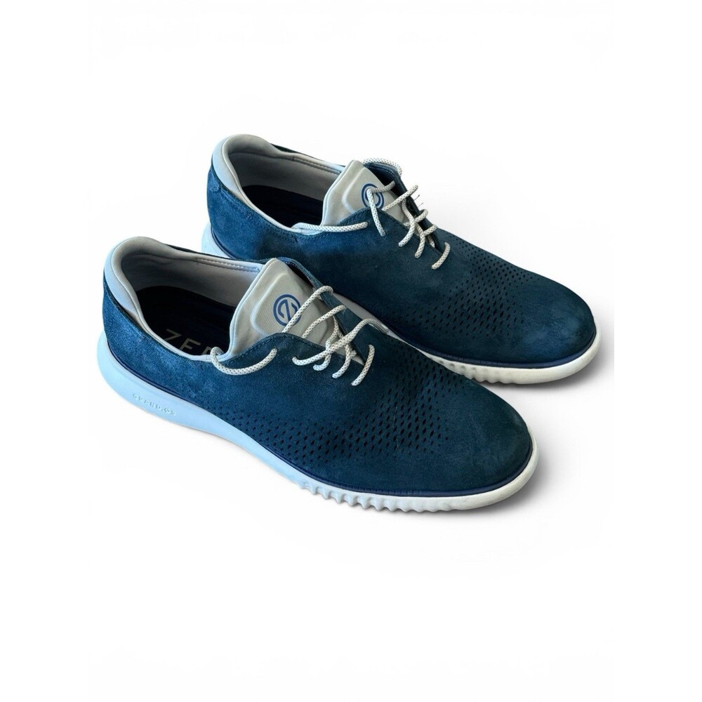 Cole Haan Men's ZERØGRAND Lined Laser Wingtip Oxford Milky Blue Suede Shoes 10.5